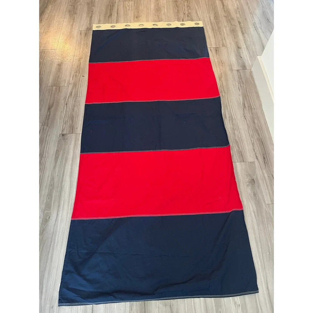 Pottery Barn Kids Navy Red Striped Blackout Grommet Curtain Panel 44x96